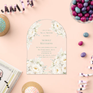 Invitations En Acrylique All White Floral Bridal Shower