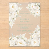 Invitations En Acrylique All White Floral Wedding Couples Shower (Recto)