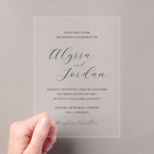 Invitations En Acrylique Alyssa Calligraphie Typographie Mariage élégant (In situ (ordinateur de poche))
