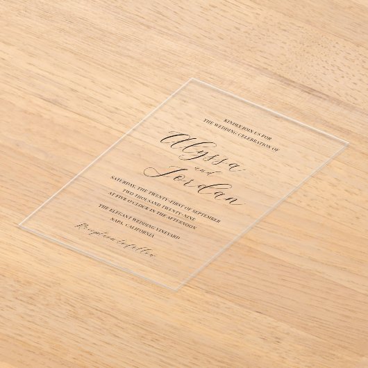 Invitations En Acrylique Alyssa Calligraphie Typographie Mariage élégant (Poser)