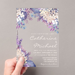 Invitations En Acrylique Ambiance romantique Lavande Aquarelle Florale Prin