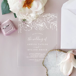 Invitations En Acrylique AMELIA Blanc Bohème Floral Mariage