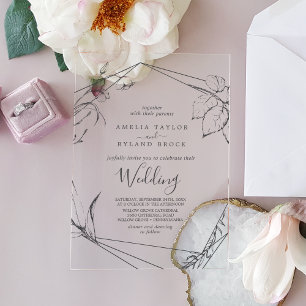 Invitations En Acrylique AMELIA Moderne Rustique Boho Élégant Mariage Flora