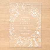 Invitations En Acrylique AMELIA White Elegant Mariage botanique floral (Recto)
