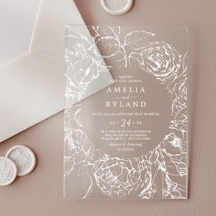 Invitations En Acrylique AMELIA White Elegant Mariage botanique floral