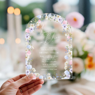 Invitations En Acrylique Amour En Fleur Floral Rose Violet Fête des mariées