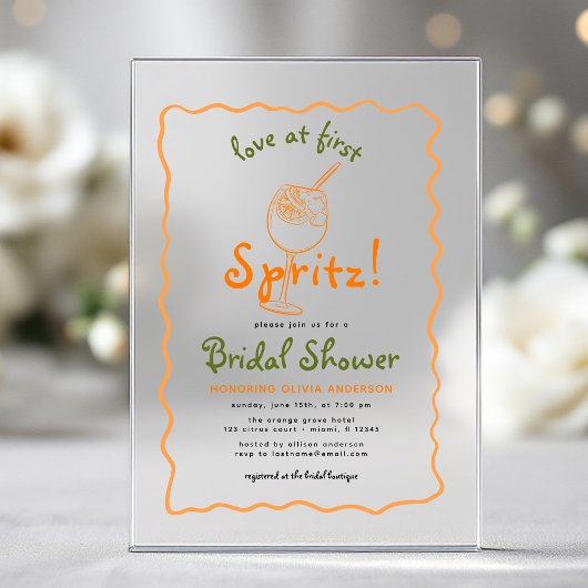 Invitations En Acrylique Amour Whimsical À First Spritz Funky Fête des mari