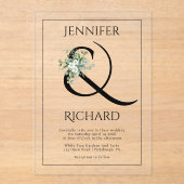 Invitations En Acrylique Ampersand, fleurs blanches et mariage eucalyptus (Recto)