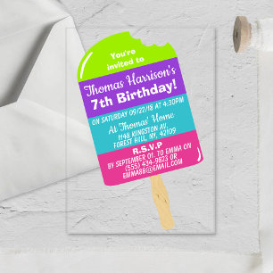 Invitations En Acrylique Amusant Popsicle Coloré pour Tout Âge Anniversaire