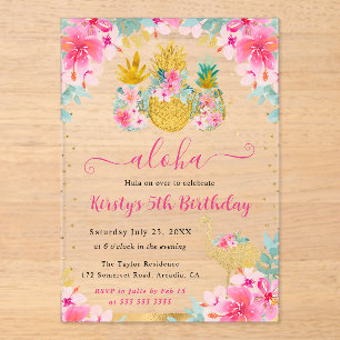 Invitations En Acrylique Ananas rose et or et Anniversaire de enfant Flaman