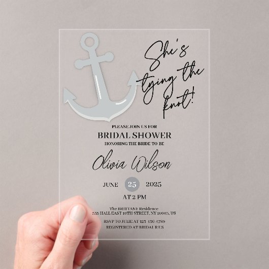 Invitations En Acrylique Anchor Tying the Knot Nautical Bridal Shower (In situ (ordinateur de poche))