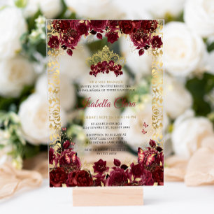 Invitations En Acrylique Ancienne Bourgogne Florale Arc Or Quinceanera