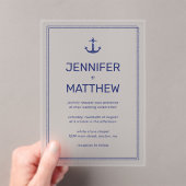 Invitations En Acrylique Ancre bleu marine  moderne Mariage de script (In situ (ordinateur de poche))