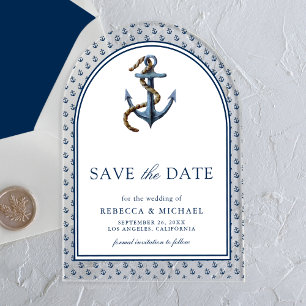 Invitations En Acrylique Ancre bleue marine nautique mariage Enregistrer la