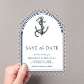 Invitations En Acrylique Ancre bleue marine nautique mariage Enregistrer la (In situ (ordinateur de poche))