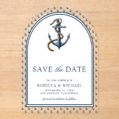 Invitations En Acrylique Ancre bleue marine nautique mariage Enregistrer la (Recto)
