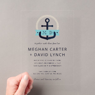 Invitations En Acrylique Ancre de marine moderne Monogramme nautique Faire-