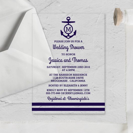 Invitations En Acrylique Ancre de monographie marine Wedding shower nautiqu