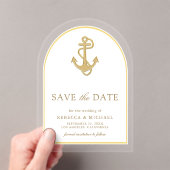 Invitations En Acrylique Ancre d'or nautique mariage Enregistrer la date (In situ (ordinateur de poche))