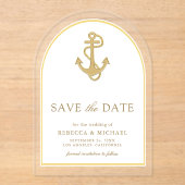 Invitations En Acrylique Ancre d'or nautique mariage Enregistrer la date (Recto)