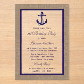Invitations En Acrylique Ancre marine Burlap Beach fête d'anniversaire (Recto)
