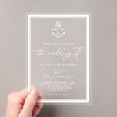 Invitations En Acrylique Ancre nautique Monogramme Cadre Mariage blanc (In situ (ordinateur de poche))