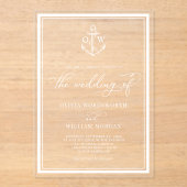 Invitations En Acrylique Ancre nautique Monogramme Cadre Mariage blanc (Recto)