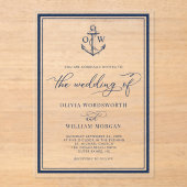 Invitations En Acrylique Ancre nautique Monogramme Cadre Marine Mariage (Recto)