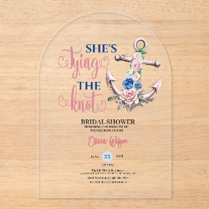 Invitations En Acrylique Ancre Rose Noeud Marin Réception de mariage pour l