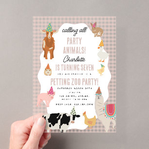 Invitations En Acrylique Animaux de Fête de la Ferme à Animaux de Compagnie