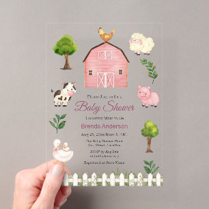Invitations En Acrylique Animaux de la ferme à l'aquarelle Baby Shower de l