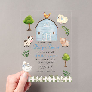 Invitations En Acrylique Animaux de la ferme à l'aquarelle Baby Shower de l