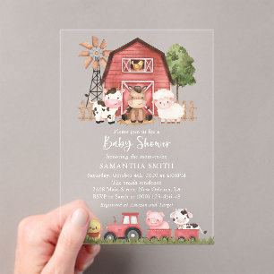 Invitations En Acrylique Animaux de la ferme, Animaux mignons, Grange rouge