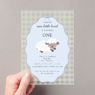 Invitations En Acrylique Animaux de la Ferme aux Agneaux Garçons 1er Annive