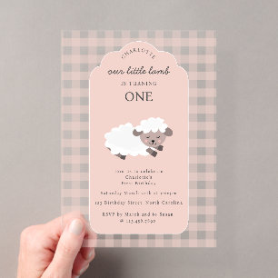 Invitations En Acrylique Animaux de la ferme aux moutons Filles 1er anniver