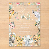 Invitations En Acrylique Animaux de la jungle, Safari, Fleurs, Premier Anni (Recto)
