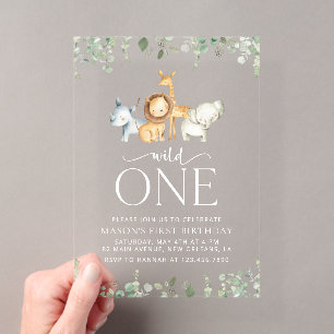 Invitations En Acrylique Animaux de Safari, Jungle, Sauvage, Premier Annive