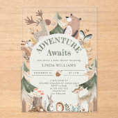 Invitations En Acrylique Animaux des bois Aventure Await Baby shower (Recto)