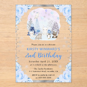Invitations En Acrylique Animaux Floraux Arctiques Aquarelle 2ème Anniversa