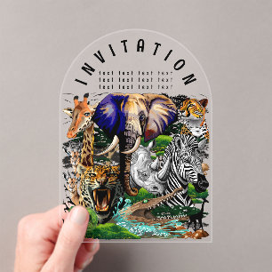 Invitations En Acrylique Animaux sauvages de la Savane africaine