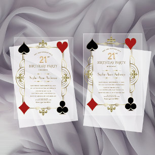 Invitations En Acrylique Anniversaire 21 ans Luxe Or Art Déco Casino Vegas