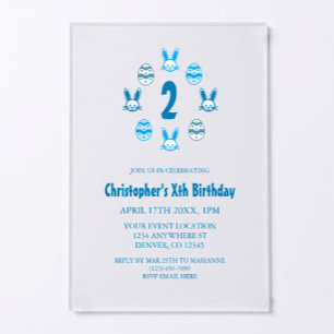 Invitations En Acrylique Anniversaire 2 ans de Pâques Bleu