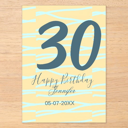 Invitations En Acrylique anniversaire 30 ans ajouter nom date année jaune b (Recto)