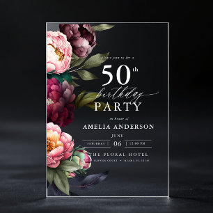 Invitations En Acrylique Anniversaire 50 ans Moderne Sombre Floral Bourguig