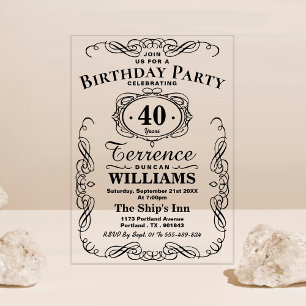 Invitations En Acrylique Anniversaire Adulte Typographie Noir Tendance