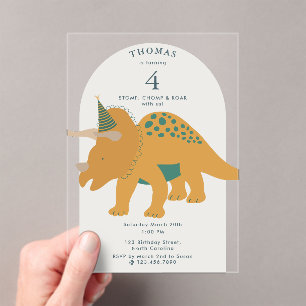 Invitations En Acrylique Anniversaire Animaux Boho Dinosaures Préhistorique