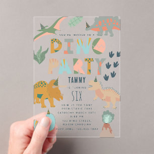 Invitations En Acrylique Anniversaire Animaux Fête Boho Dinosaures
