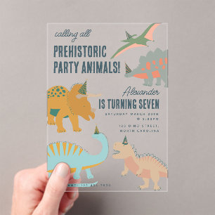 Invitations En Acrylique Anniversaire Animaux Fête Préhistorique Bohème Din