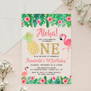 Invitations En Acrylique Anniversaire de 1 an Thème Été Tropical Plage Luau