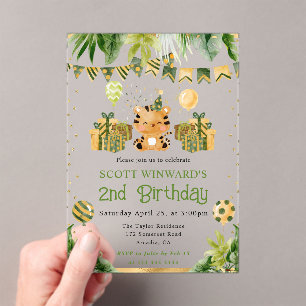 Invitations En Acrylique Anniversaire de enfant de tigre de la jungle